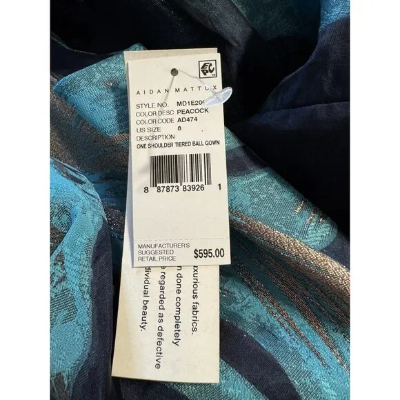 Aidan Mattox Formal Gown 8 Tiered Ruffle A Line Metallic Blue Gold NEW $595 - Picture 7 of 8